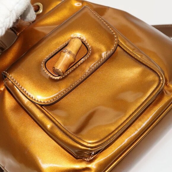 GUCCI Bamboo Backpack Enamel Outlet Brown Gold 003 8030 Auth bs28446 - Picture 14 of 16